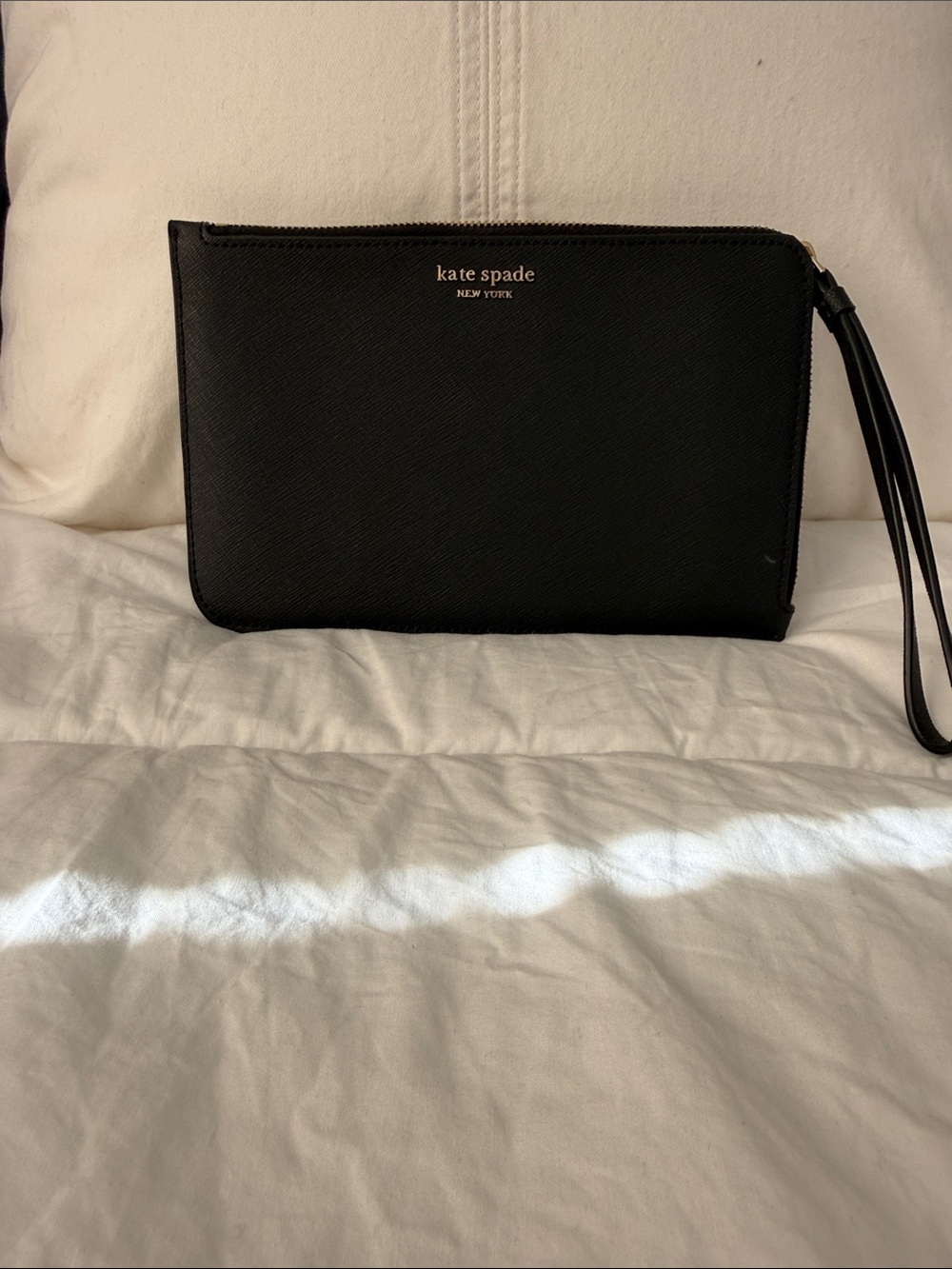 Kate Spade Black Leather Zip Wristlet Clutch